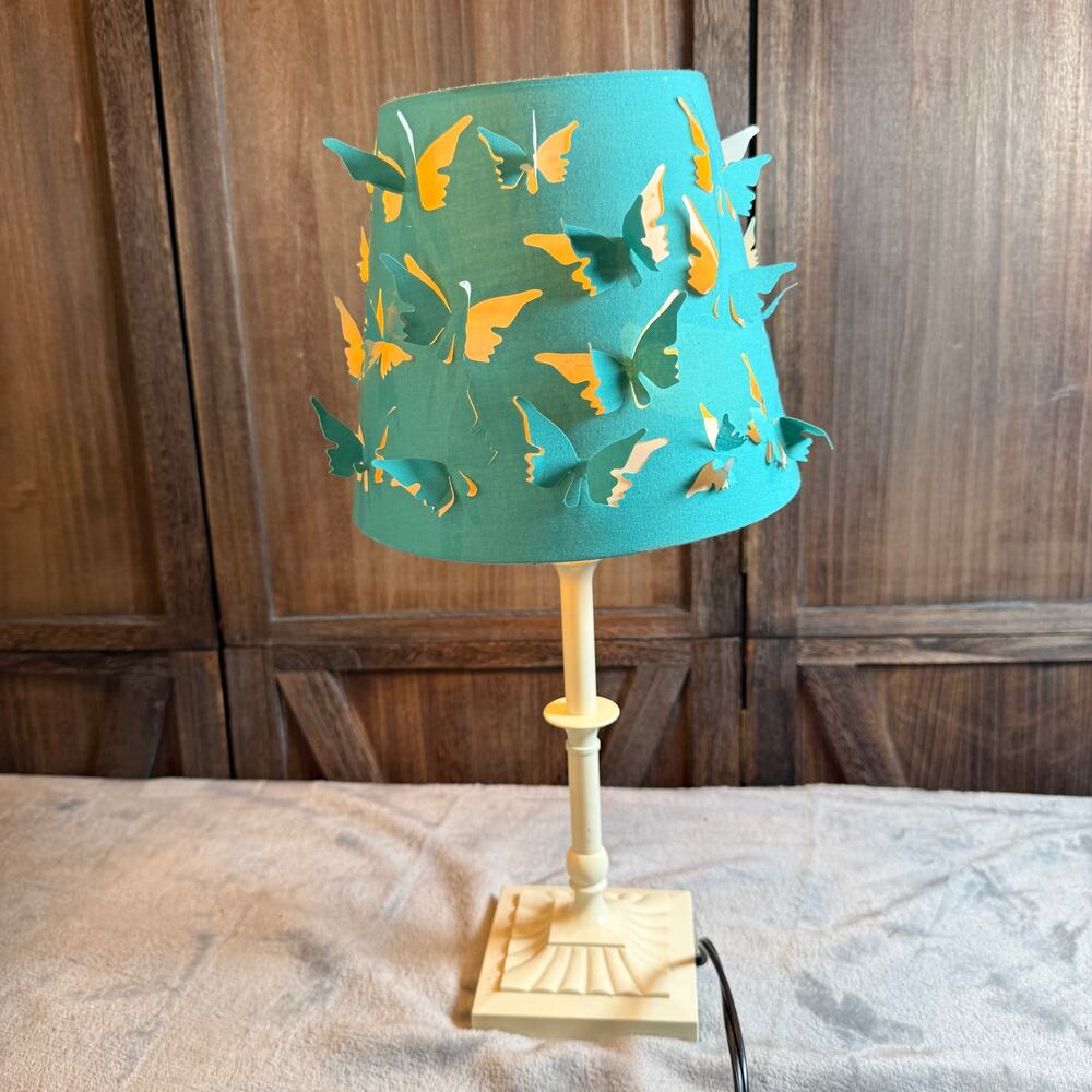 Arcadia Butterfly Table Lamp Aqua Shade 3D Butterflies Cottage Decor 19"